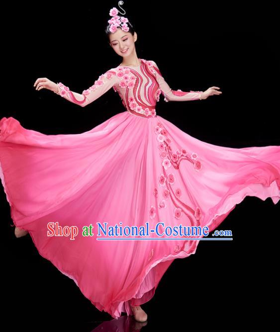 Chinese Umbrella Dance Clothing Women Group Dance Garments Classical Dance Costume Stage Performance Pink Flower Petals Dress