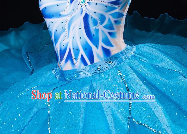 Chinese Stage Performance Blue Dress Opening Dance Clothing Women Group Dance Garment Modern Dance Costume