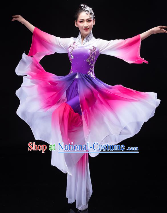 Chinese Classical Dance Clothing Women Group Dance Garment Umbrella Dance Costume Stage Performance Megenta Outfit