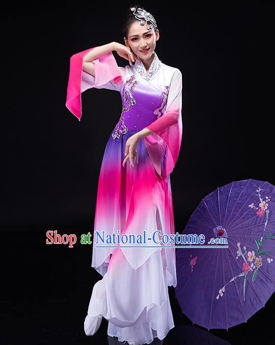 Chinese Classical Dance Clothing Women Group Dance Garment Umbrella Dance Costume Stage Performance Megenta Outfit