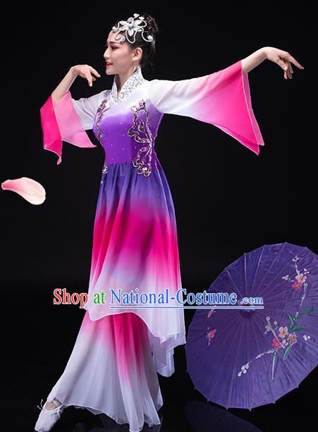 Chinese Classical Dance Clothing Women Group Dance Garment Umbrella Dance Costume Stage Performance Megenta Outfit