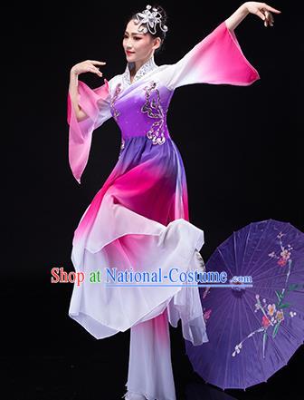 Chinese Classical Dance Clothing Women Group Dance Garment Umbrella Dance Costume Stage Performance Megenta Outfit