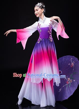 Chinese Classical Dance Clothing Women Group Dance Garment Umbrella Dance Costume Stage Performance Megenta Outfit