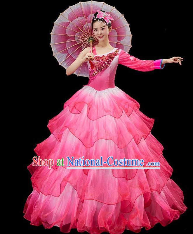 Top Modern Dance Clothing Spring Festival Gala Opening Dance Garment Women Chorus Costume Stage Performance Pink Dress