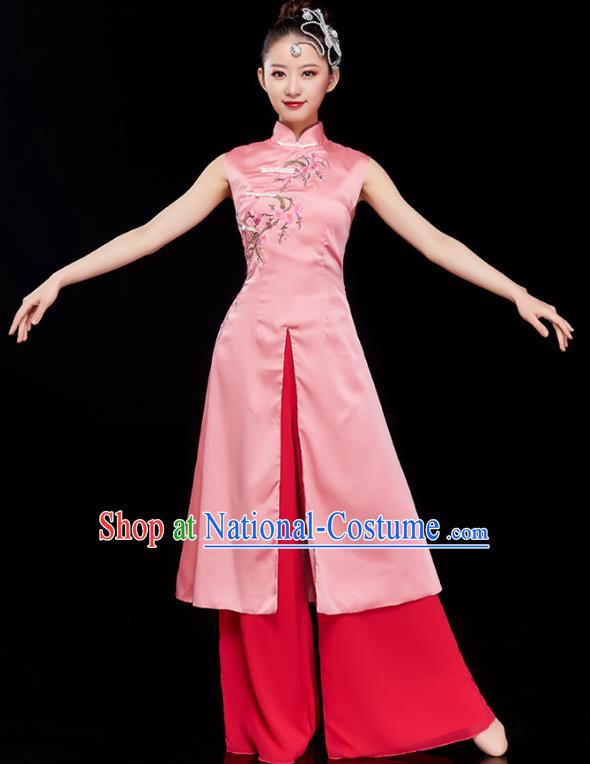 Chinese Women Group Dance Garment Umbrella Dance Costume Stage Performance Pink Dress Outfit Classical Dance Clothing