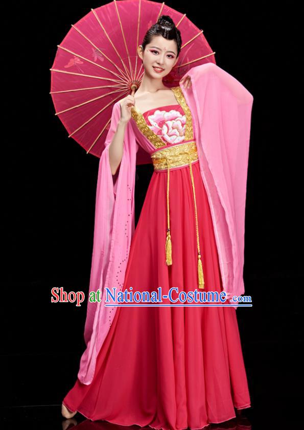 Chinese Umbrella Dance Clothing Women Hanfu Dance Garments Classical Dance Costumes Stage Performance Pink Dress