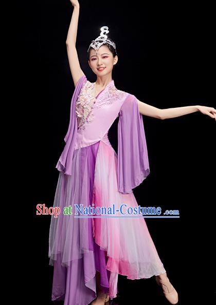 Chinese Stage Performance Purple Dress Outfit Umbrella Dance Clothing Women Group Dance Garments Classical Dance Costumes