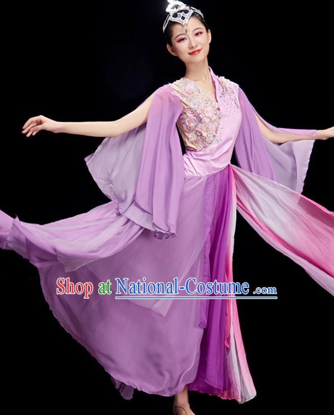 Chinese Stage Performance Purple Dress Outfit Umbrella Dance Clothing Women Group Dance Garments Classical Dance Costumes