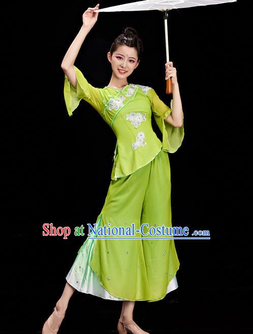 Chinese Folk Dance Costumes Stage Performance Green Outfit Fan Dance Clothing Women Yangko Dance Garments