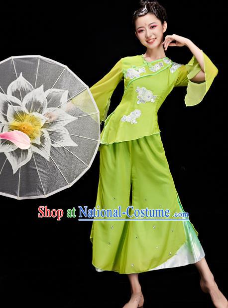 Chinese Folk Dance Costumes Stage Performance Green Outfit Fan Dance Clothing Women Yangko Dance Garments