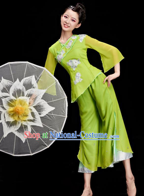 Chinese Folk Dance Costumes Stage Performance Green Outfit Fan Dance Clothing Women Yangko Dance Garments