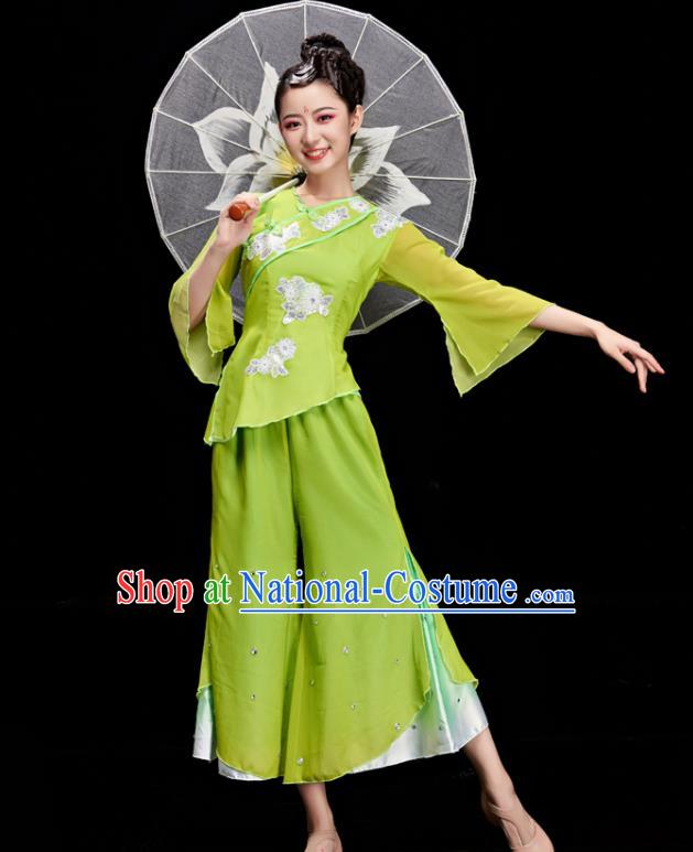 Chinese Folk Dance Costumes Stage Performance Green Outfit Fan Dance Clothing Women Yangko Dance Garments