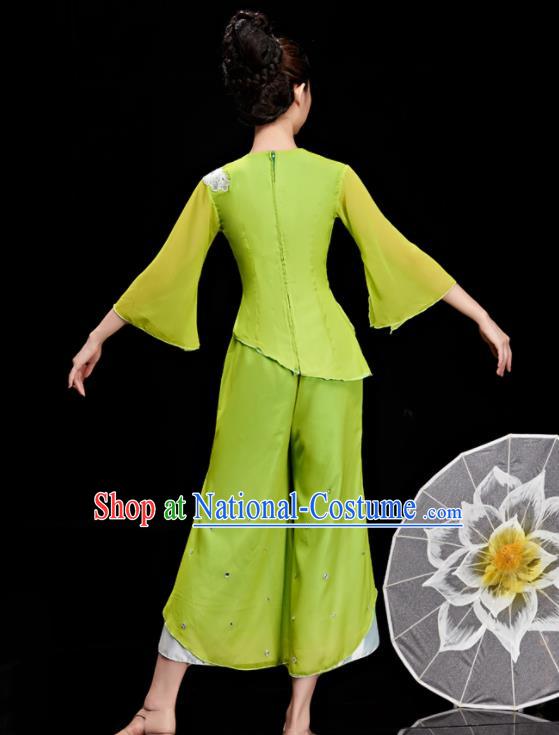 Chinese Folk Dance Costumes Stage Performance Green Outfit Fan Dance Clothing Women Yangko Dance Garments