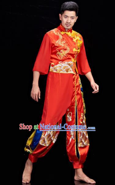 Chinese Folk Dance Costumes Stage Performance Red Outfit Drum Dance Clothing Men Yangko Dance Garments