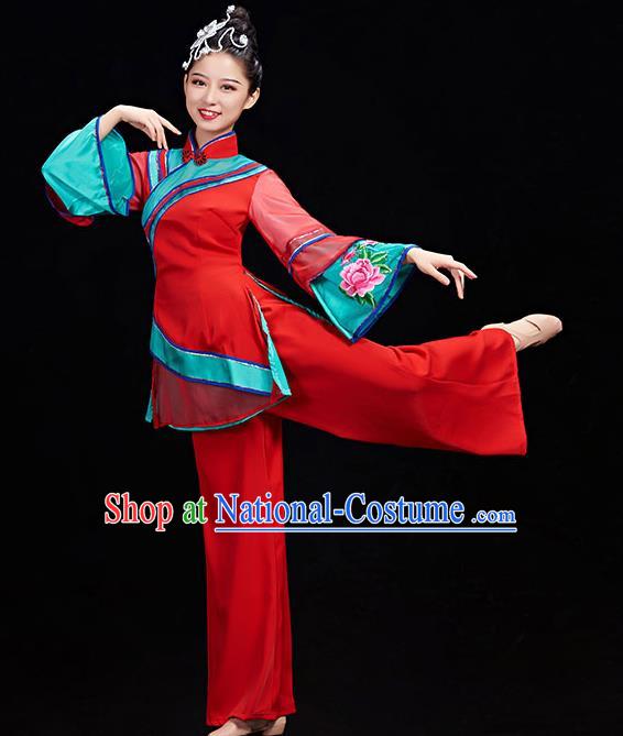 Chinese Women Yangko Dance Garments Folk Dance Costumes Stage Performance Red Outfit Umbrella Dance Clothing