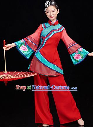 Chinese Women Yangko Dance Garments Folk Dance Costumes Stage Performance Red Outfit Umbrella Dance Clothing