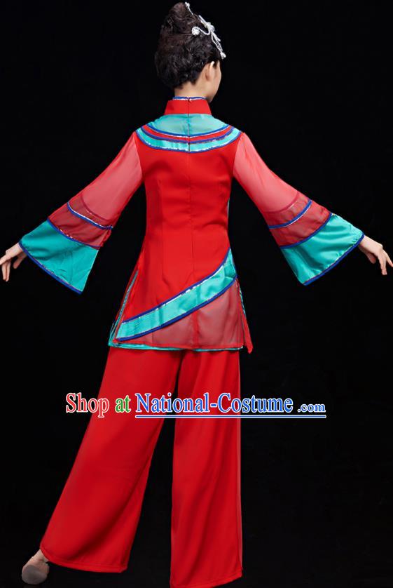 Chinese Women Yangko Dance Garments Folk Dance Costumes Stage Performance Red Outfit Umbrella Dance Clothing