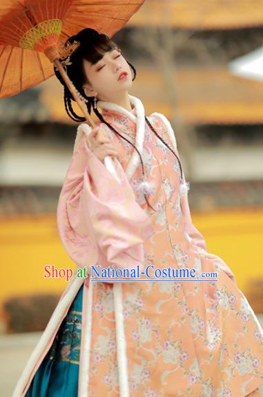 Chinese Traditional Noble Lady Hanfu Clothing Ancient Royal Princess Dress Garments Ming Dynasty Winter Historical Costumes