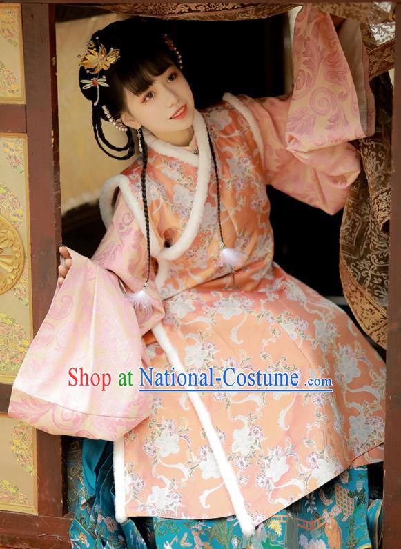 Chinese Traditional Noble Lady Hanfu Clothing Ancient Royal Princess Dress Garments Ming Dynasty Winter Historical Costumes