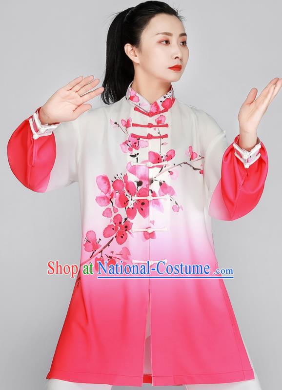 Chinese Tai Ji Competition Uniform Printing Peach Blossom Gradient Pink Outfit Tai Chi Training Outfit Kung Fu Costumes