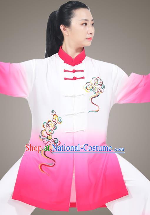 Chinese Tai Chi Printing Clouds Megenta Outfit Traditional Kung Fu Costumes Top Tai Ji Training Uniform Martial Arts Competition Clothing