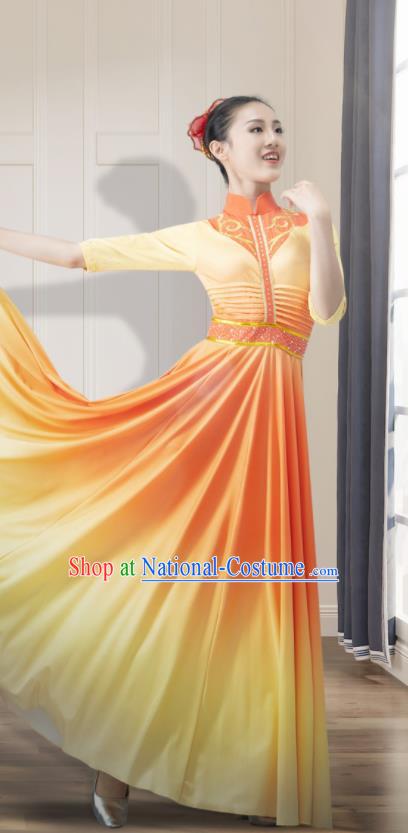 Chinese Chorus Group Performance Costume Modern Dance Orange Dress Opening Dance Clothing Women Dance Garment