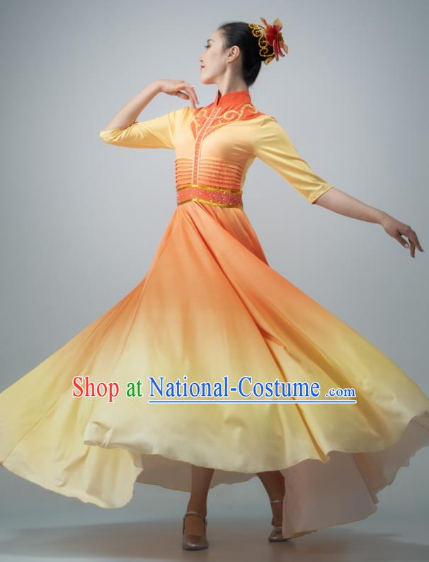 Chinese Chorus Group Performance Costume Modern Dance Orange Dress Opening Dance Clothing Women Dance Garment