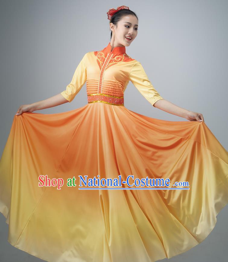 Chinese Chorus Group Performance Costume Modern Dance Orange Dress Opening Dance Clothing Women Dance Garment