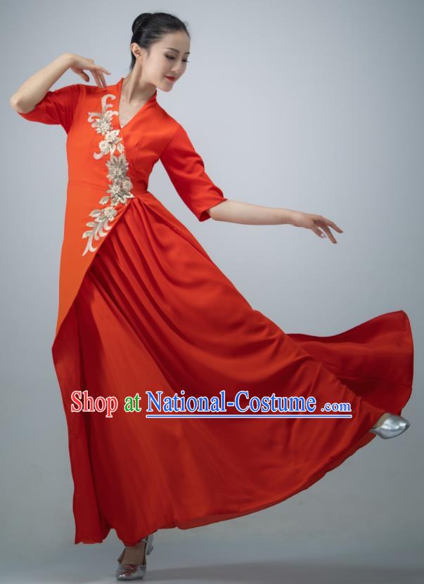 Chinese Women Dance Garment Chorus Group Performance Costume Modern Dance Red Dress Opening Dance Clothing