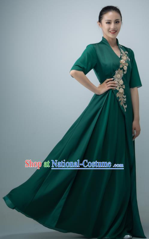 Chinese Opening Dance Clothing Women Dance Garment Chorus Group Performance Costume Modern Dance Dark Green Dress