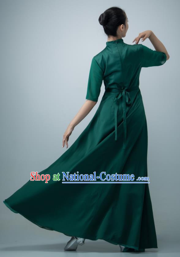 Chinese Opening Dance Clothing Women Dance Garment Chorus Group Performance Costume Modern Dance Dark Green Dress