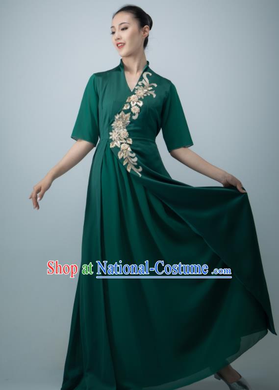 Chinese Opening Dance Clothing Women Dance Garment Chorus Group Performance Costume Modern Dance Dark Green Dress