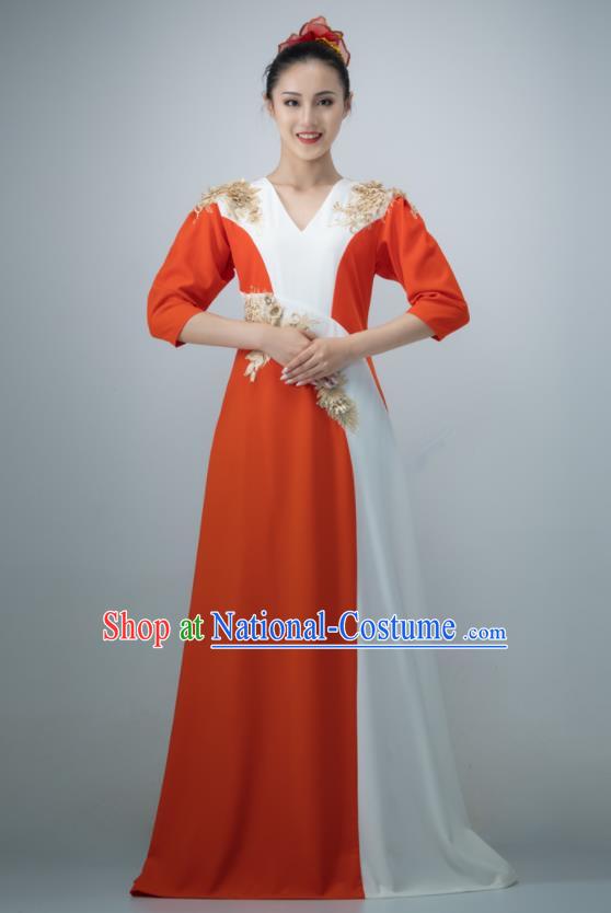 Chinese Chorus Group Performance Costume Modern Dance Tomato Dress Opening Dance Clothing Women Compere Garment