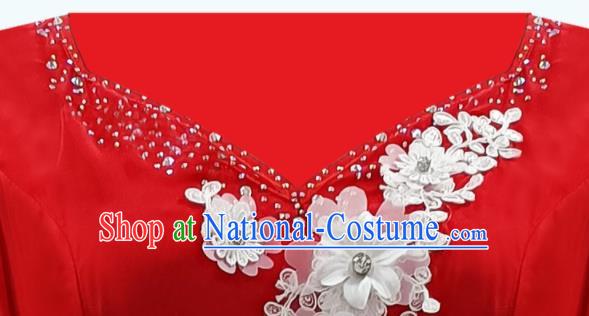 Chinese Opening Dance Clothing Women Group Dance Garment Chorus Performance Costume Modern Dance Red Chiffon Dress