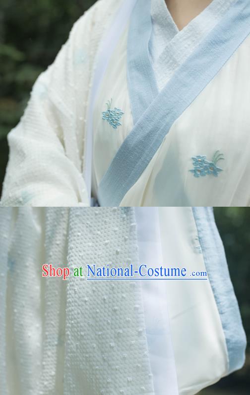 Chinese Traditional Hanfu White Straight Front Robe Clothing Ancient Fairy Dress Garments Jin Dynasty Historical Costumes