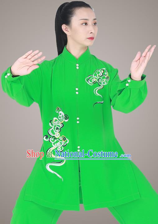 Chinese Tai Chi Green Outfit Top Kung Fu Costumes Tai Ji Competition Uniform Martial Arts Competition Clothing