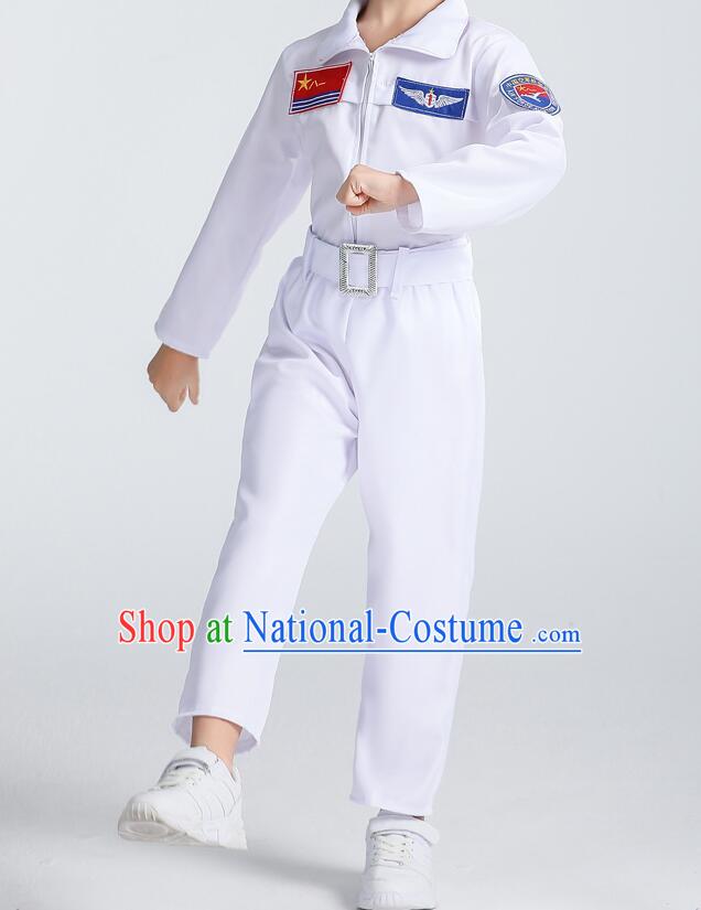 Chinese Space Field Officers Uniform Modern Dance White Suit Stage Performance Clothing Spaceman Dance Costume