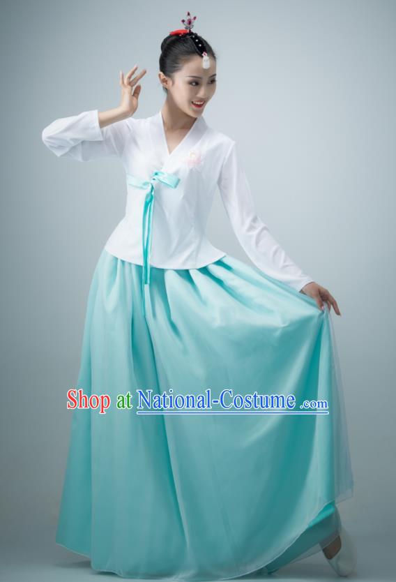 Chinese Classical Dance Clothing Korean Nationality Stage Performance Costume Women Group Dance Blue Dress