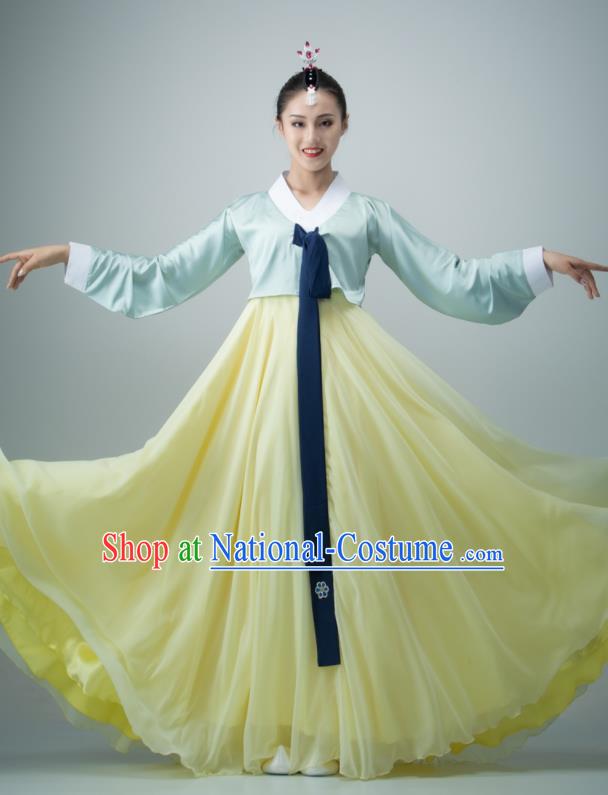 Chinese Chaoxian Nationality Stage Performance Costume Women Group Dance Yellow Dress Classical Dance Clothing