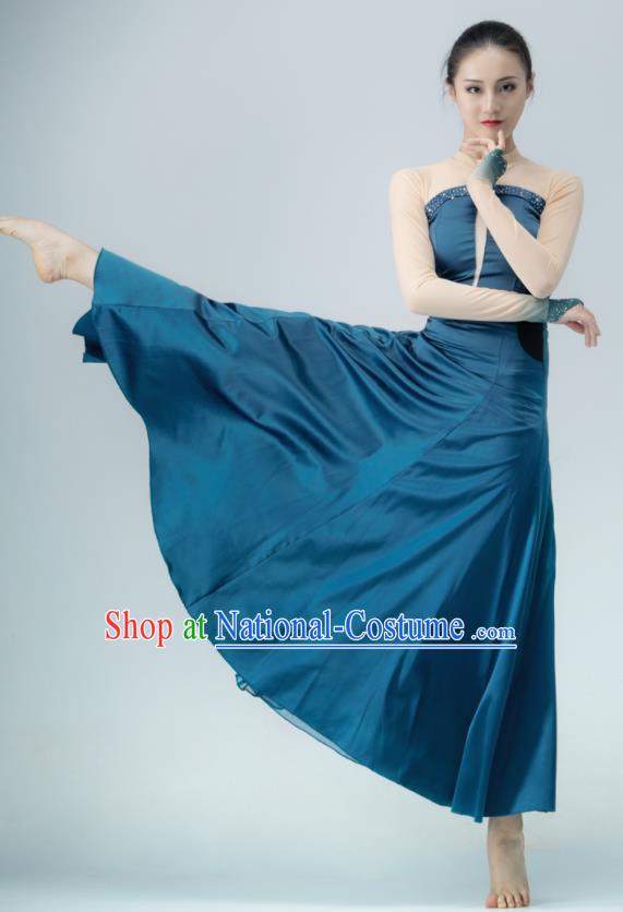 Chinese Women Group Dance Deep Blue Dress Modern Dance Clothing Stage Performance Costume