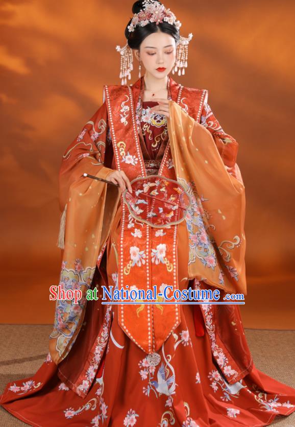 China Traditional Red Hanfu Dress Song Dynasty Wedding Clothing Ancient Royal Empress Garment Costumes