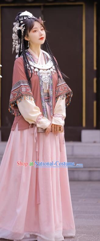 China Song Dynasty Young Lady Clothing Ancient Garment Costumes Traditional Miao Ethnic Women Dress Complete Set