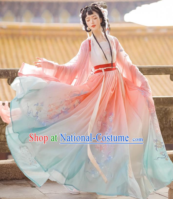 China Tang Dynasty Young Lady Clothing Ancient Royal Princess Garment Costumes Traditional Embroidered Hanfu Dress