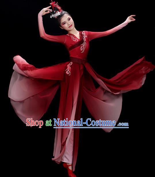 China Classical Dance Clothing Fan Dance Red Outfit Umbrella Dance Costumes Stage Performance Garments