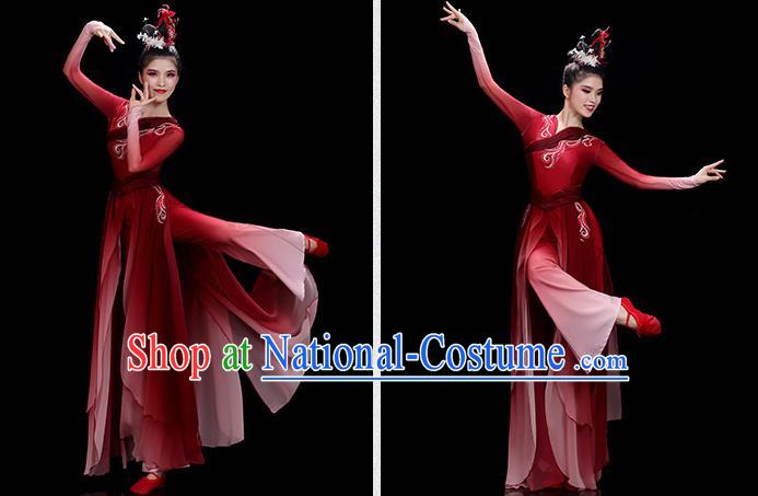 China Classical Dance Clothing Fan Dance Red Outfit Umbrella Dance Costumes Stage Performance Garments