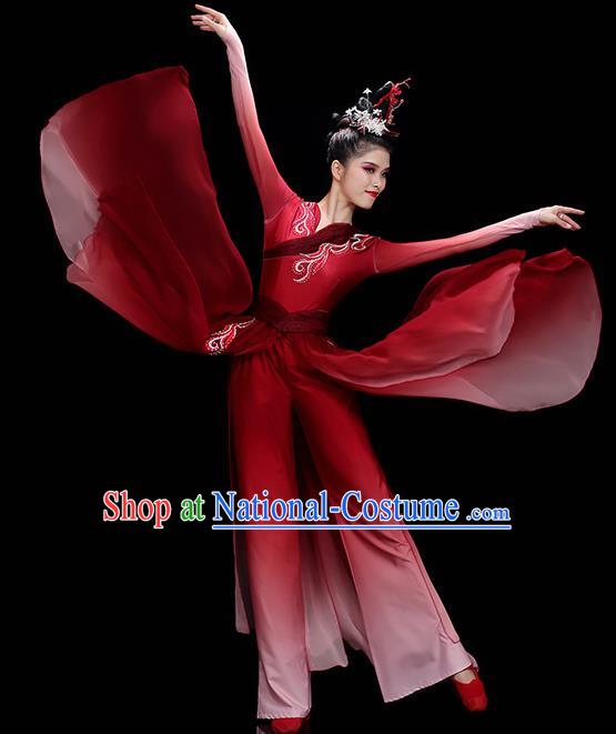 China Classical Dance Clothing Fan Dance Red Outfit Umbrella Dance Costumes Stage Performance Garments