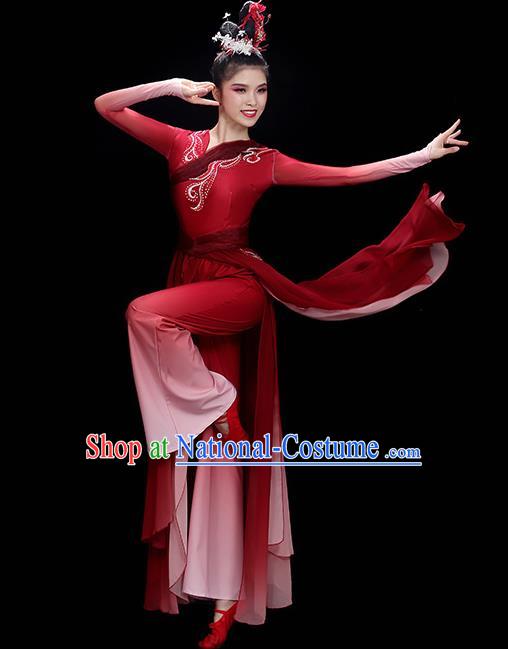 China Classical Dance Clothing Fan Dance Red Outfit Umbrella Dance Costumes Stage Performance Garments