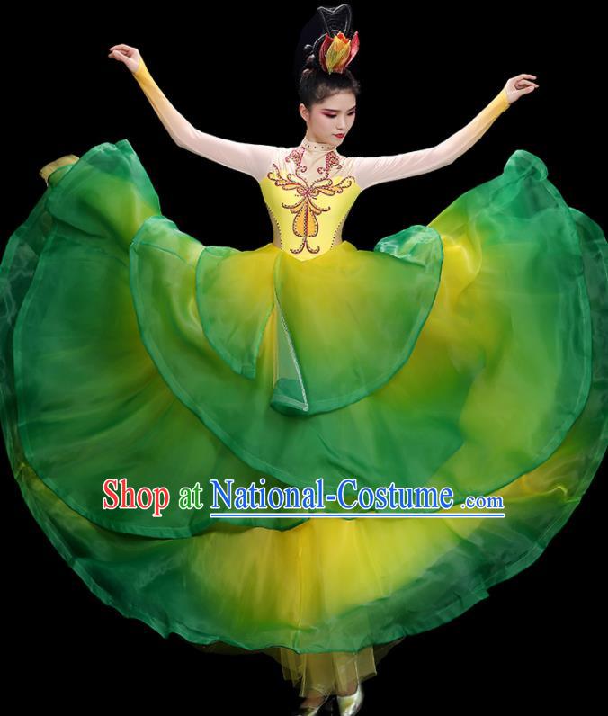 China Flower Dance Costume Stage Performance Garments Modern Dance Clothing Opening Dance Green Dress