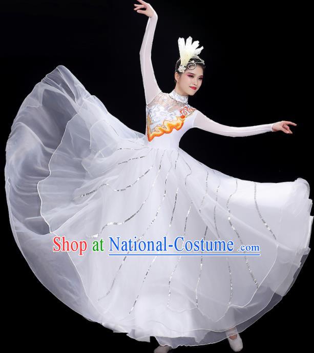 Top Women Chorus Costume Stage Performance Garments Modern Dance Clothing Opening Dance White Dress