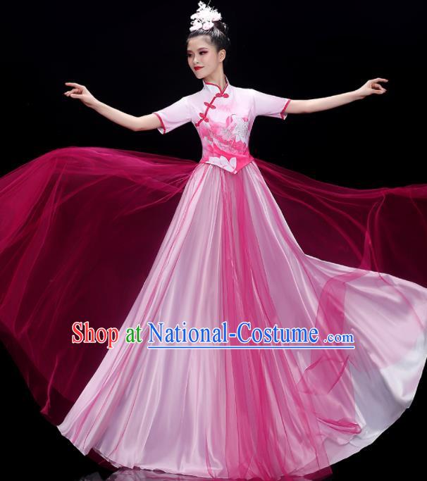 China Fan Dance Pink Dress Women Chorus Costume Stage Performance Garments Classical Dance Clothing